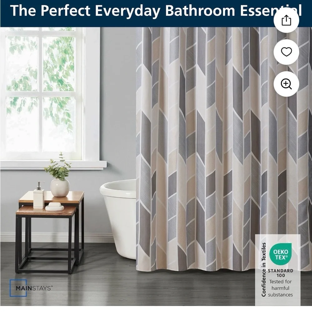 Mainstays 14 Piece Fabric Shower Curtain Set, PEVA Liner & Hooks, 72